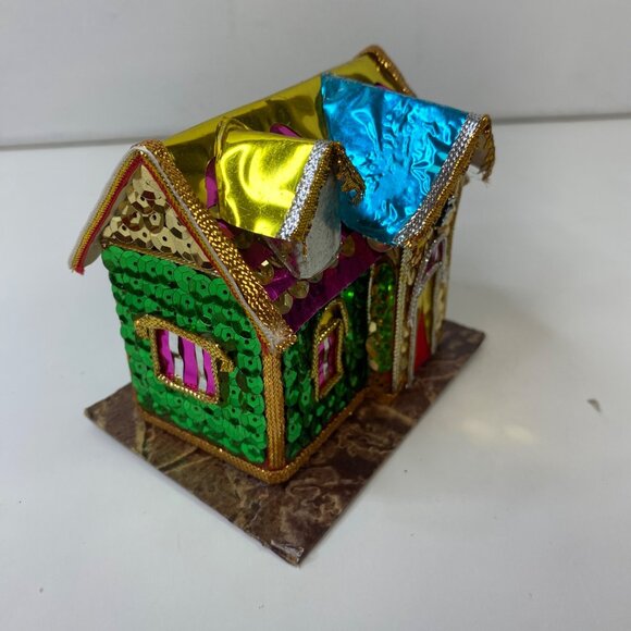 The Bombay Company 3 Colorful Sequin House Ornaments Festive Decor Display - Picture 11 of 11